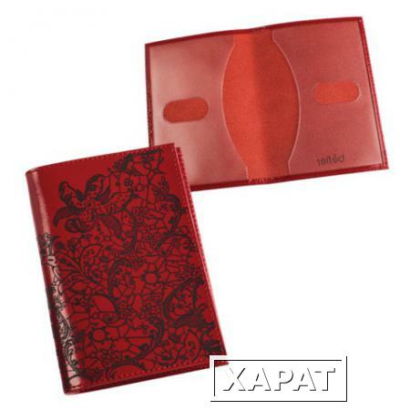 Фото Обложка для паспорта BEFLER "Гипюр", натуральная кожа, тиснение, красная