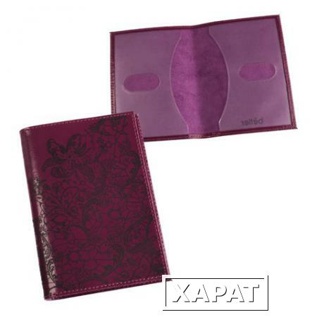 Фото Обложка для паспорта BEFLER "Гипюр", натуральная кожа, тиснение, фиолетовая