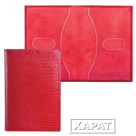 Фото Обложка для паспорта BEFLER "Ящерица", натуральная кожа, тиснение, красная