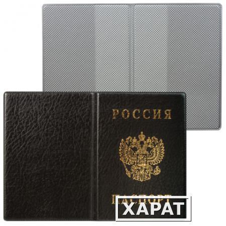 Фото Обложка для паспорта России, вертикальная, ПВХ, цвет черный, "ДПС"