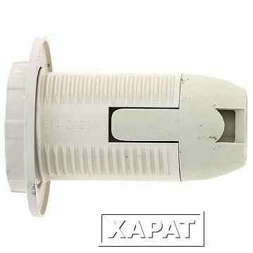 Фото Патрон Е14 пластиковый с кольцом термостойкий пластик бел. | код. LHP-E14-r | EKF
