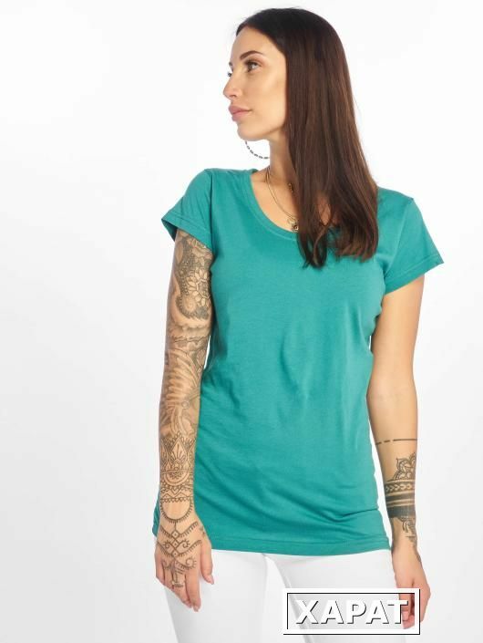 Фото Зеленая\бирюзовая футболка женская хлопок без рисунка YedPrior