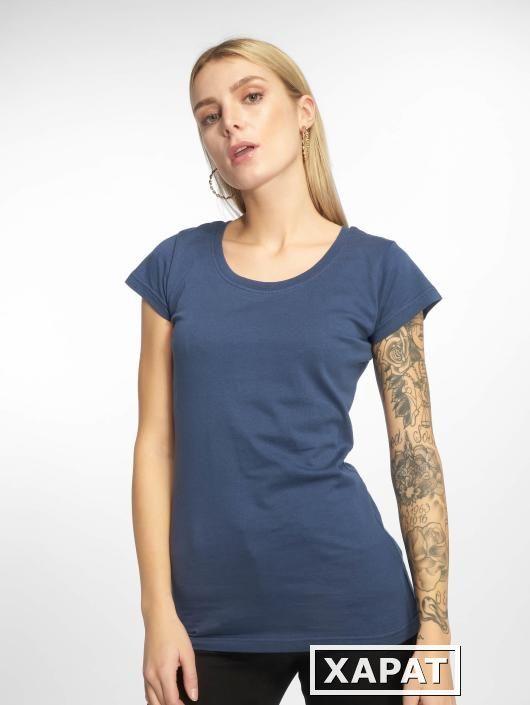 Фото Синяя футболка женская без рисунка из хлопка YedPrior