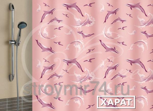 Фото Шторы для ванной 180*180 полиэтилен "Дельфины" (розовый) А43333