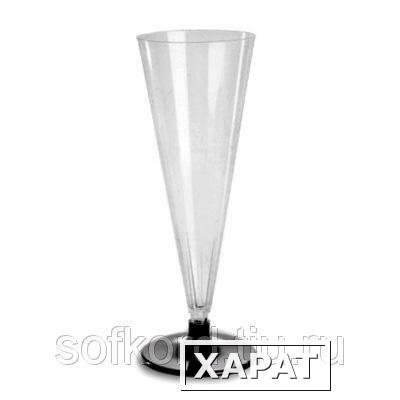 Фото Фужер для шампанского 180 мл прозрачный кристалл со сьемной черной ножкой ПС (6 штук / упаковка