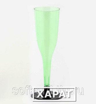 Фото Бокал для шампанского 100 мл "Флюте" зеленый кристалл со съемной черной ножкой ПС (6 штук / упаковка