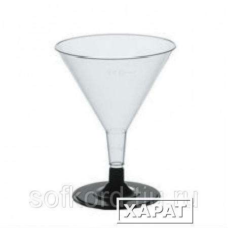 Фото Фужер для мартини 160 мл прозрачный кристалл со сьемной черной ножкой ПС (6 штук / упаковка