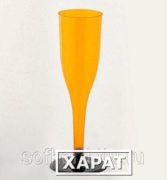 Фото Бокал для шампанского 100 мл "Флюте" оранжевый кристалл со съемной черной ножкой ПС (6 штук / упаковка