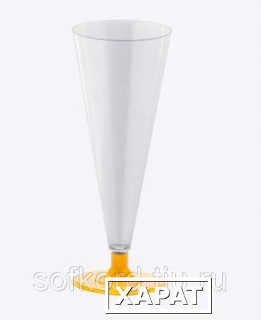 Фото Бокал для шампанского 150 мл прозрачный кристалл на съемной желтой ножке ПС (6 штук / упаковка