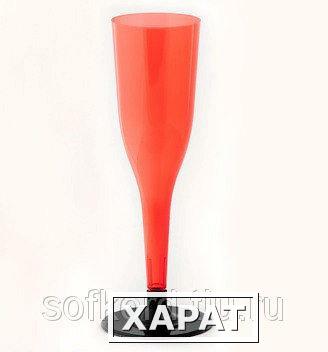 Фото Бокал для шампанского 100 мл "Флюте" красный кристалл со съемной черной ножкой ПС (6 штук / упаковка