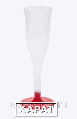 Фото Бокал для шампанского 100 мл "Флюте" прозрачный кристалл со съемной красной ножкой ПС (6 штук / упаковка