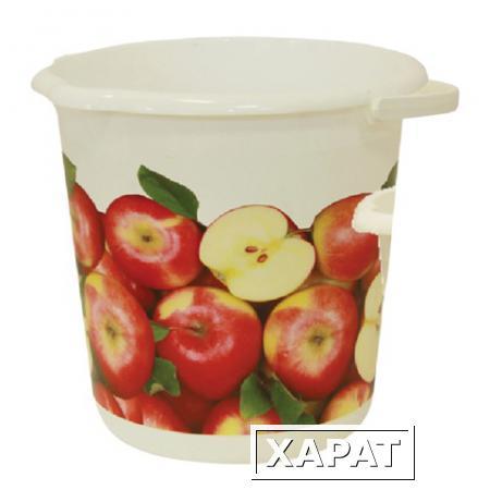 Фото Ведро 10 л, IDEA "Яблоки", без крышки, пластиковое, пищевое, цвет белый, с рисунком