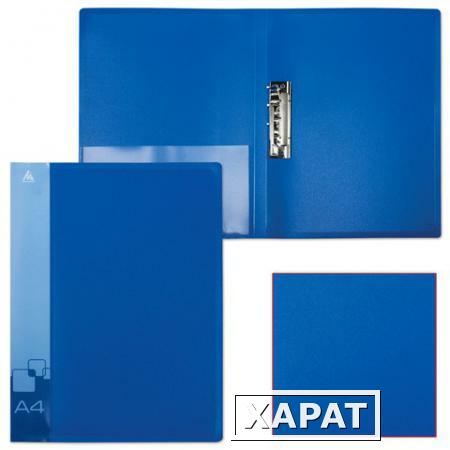 Фото Папка с боковым металлическим прижимом и внутренним карманом БЮРОКРАТ, синяя, до 100 листов, 0,7 мм