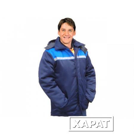 Фото Куртка утепленная (синяя+василек) с капюшоном р.56-58 рост 170-176