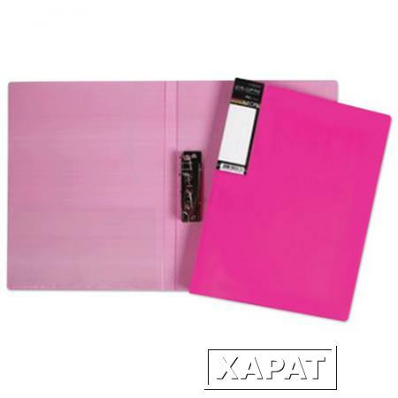 Фото Папка с боковым металлическим прижимом и внутренним карманом HATBER HD, "Неоново-розовая", 100 л., 0,9 мм