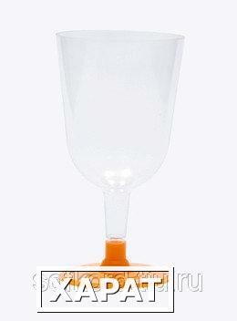Фото Бокал для вина 200 мл прозрачный кристалл на съемной оранжевой ножке ПС (6 штук / упаковка