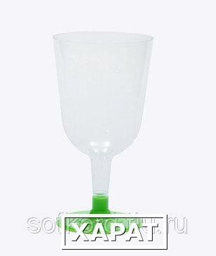 Фото Бокал для вина 200 мл прозрачный кристалл на съемной зеленой ножке ПС (6 штук / упаковка