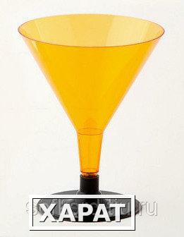Фото Бокал для мартини 100 мл оранжевый кристалл на съемной черной ножке ПС (6 штук / упаковка