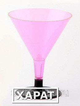 Фото Бокал для мартини 100 мл розовый кристалл на съемной черной ножке ПС (6 штук / упаковка