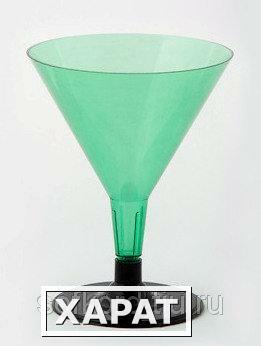 Фото Бокал для мартини 100 мл зеленый кристалл на съемной черной ножке ПС (6 штук / упаковка