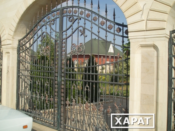 Фото Металлические ворота с элементами ковки и литья.