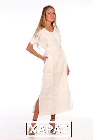 Фото Платье льняное женское - Венеция с вышивкой | белое