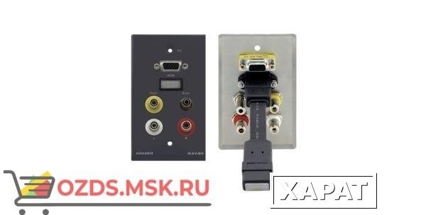 Фото WAV-6H/EU(86)(G) ; цвет серый: Настенная панель-переходник HDMI (розетка-розетка), VGA (розетка-розетка), стерео аудио (3,5-мм розетка-розетка) и 3xRCA (розетка-розетка)