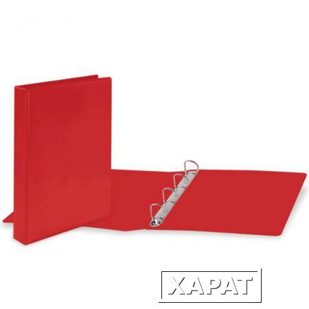 Фото Папка на 4 кольцах BRAUBERG (БРАУБЕРГ), картон/ПВХ, с передним прозрачным карманом, 50 мм, красная, до 300 листов