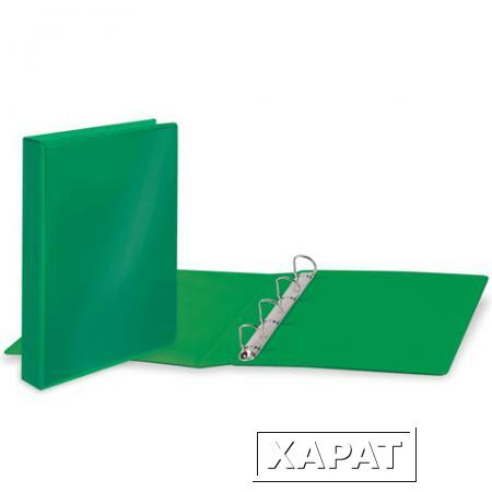 Фото Папка на 4 кольцах BRAUBERG (БРАУБЕРГ), картон/ПВХ, с передним прозрачным карманом, 50 мм, зеленая, до 300 листов