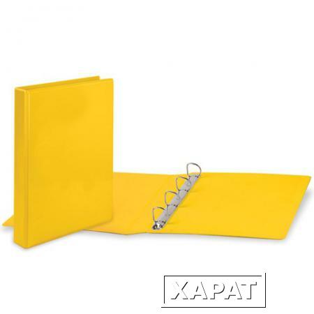 Фото Папка на 4 кольцах BRAUBERG (БРАУБЕРГ), картон/ПВХ, с передним прозрачным карманом, 50 мм, желтая, до 300 листов
