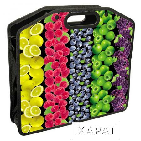 Фото Сумка пластиковая BRAUBERG (БРАУБЕРГ), A4 37х30 см, на молнии, цветная печать, для девочек, универсальная, фрукты