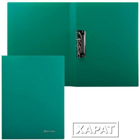 Фото Папка с боковым металлическим прижимом BRAUBERG (БРАУБЕРГ) стандарт, зеленая, до 100 листов, 0,6 мм