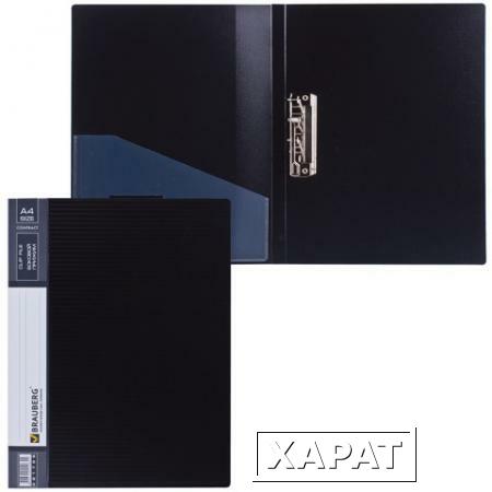 Фото Папка с боковым металлическим прижимом и внутренним карманом BRAUBERG "Contract" (БРАУБЕРГ "Контракт"), черная, до 100 л., 0,7 мм
