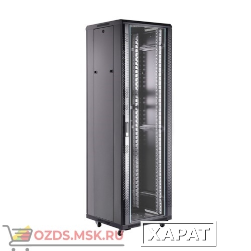 Фото Шкаф телекоммуникационный напольный 42U (600х800х2055) дверь стекло, задняя-перфорир., цвет-черный