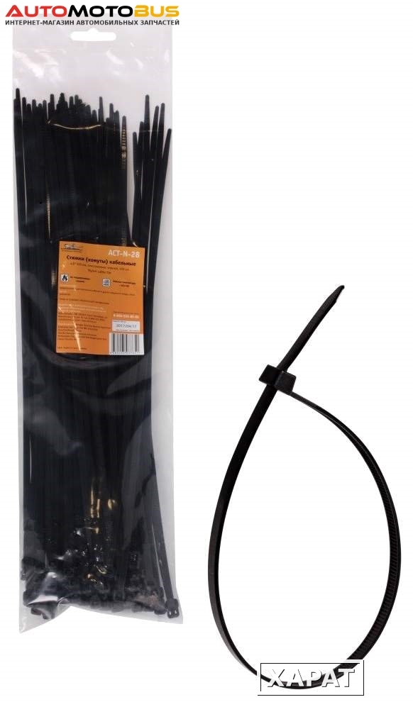 Фото Стяжки (хомуты) AIRLINE кабельные 4,8*350 мм, пластиковые, черные, 100 шт.