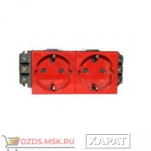 Фото LEGRAND 077412 Модуль розетки 2х2К+3, 4М, [Schuko] безвинт зажимы, с мех.блок., красный, Mosaic