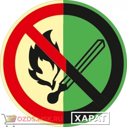 Фото Знак P02 Запрещается пользоваться открытым огнем и курить (Фотолюминесцентный Пластик 200 x 200) Т1