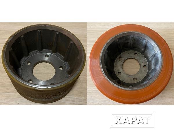 Фото Восстановление полиуретанового покрытия колес и роликов для складской техники