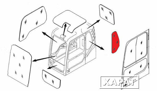 Фото Стекло кабины левое за дверью (триплекс) 71N6-02731 Hyundai R140-R500 серия 7 и 7A