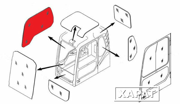 Фото Стекло кабины правое (триплекс) 903-00072A DOOSAN / DAEWOO DX140-DX520 серия DX