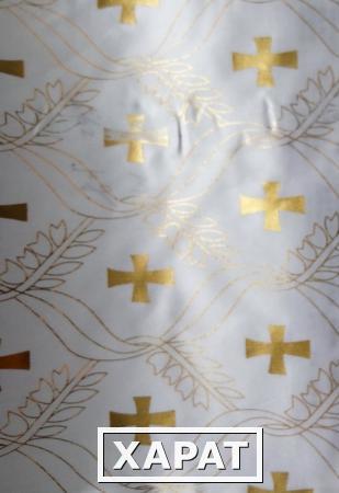 Фото Атлас с золотым накатом Белый с рисунком "Крест"