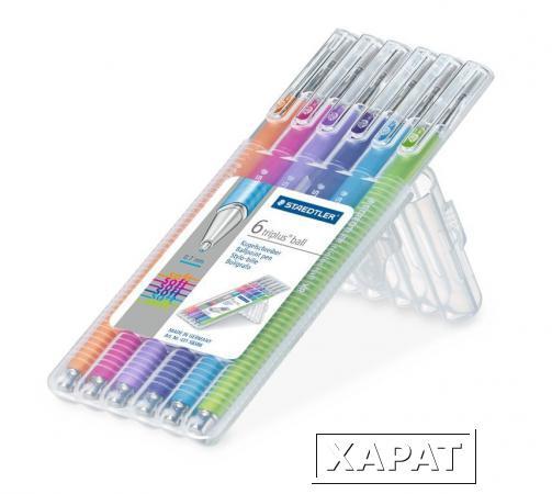 Фото Шариковая ручка Triplus Ball, толщина ХВ, набор 6 цветов, пластиковая упаковка