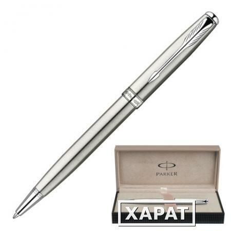 Фото Ручка шариковая PARKER "Sonnet Stainless Steel CT", корпус нержавеющая сталь, хромированные детали, черная