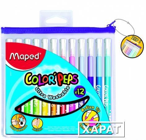 Фото Фломастеры COLOR'PEPS 3,6 мм смываемые упаковка с ZIP12 цветов MAPED
