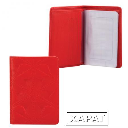 Фото Бумажник водителя FABULA "Abstraction", натуральная кожа, декоративное тиснение, 6 пластиковых карманов, красный