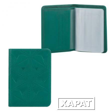 Фото Бумажник водителя FABULA "Abstraction", натуральная кожа, декоративное тиснение, 6 пластиковых карманов, зеленый