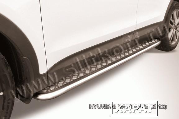 Фото Slitkoff Защита порогов d42 с листом усиленная Hyundai Santa Fe 2012