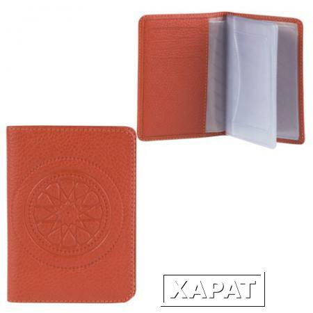 Фото Бумажник водителя FABULA "Talisman", натуральная кожа, геометрическое тиснение, 6 пластиковых карманов, рыжий