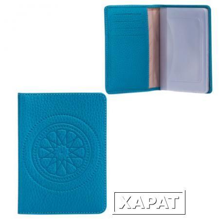 Фото Бумажник водителя FABULA "Talisman", натуральная кожа, геометрическое тиснение, 6 пластиковых карманов, голубой