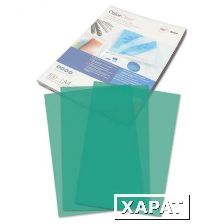 Фото Обложки для переплета GBC (ДжиБиСи), комплект 100 шт., PVC Transparent, A4, пластиковые, 180 мкм, прозрачно-зеленые